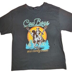 ZUTTER Cowboys Country Music Graphic T Shirt Distressed Holes Gray Mens M